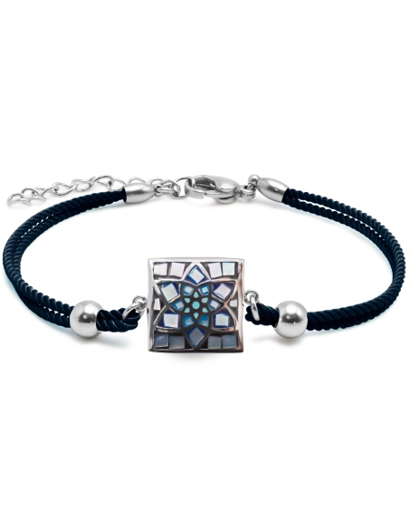 Bracelet acier coton noir - email et nacre - 15+5cm - Grossiste Bij...